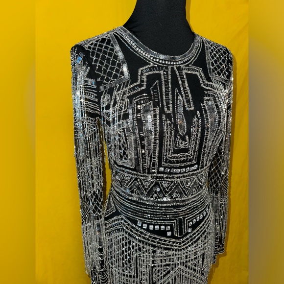 ASOS EDITION beaded fringe and sequin bodycon midi dress in black - Picture 7 of 15